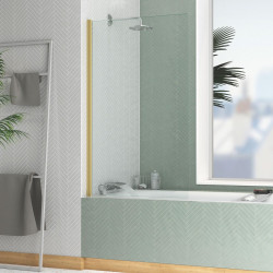 Mampara de bañera 1 hoja abatible Essential transparente perfil oro 80x140 cm