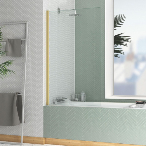 Mampara de bañera 1 hoja abatible Essential transparente perfil oro 80x140 cm