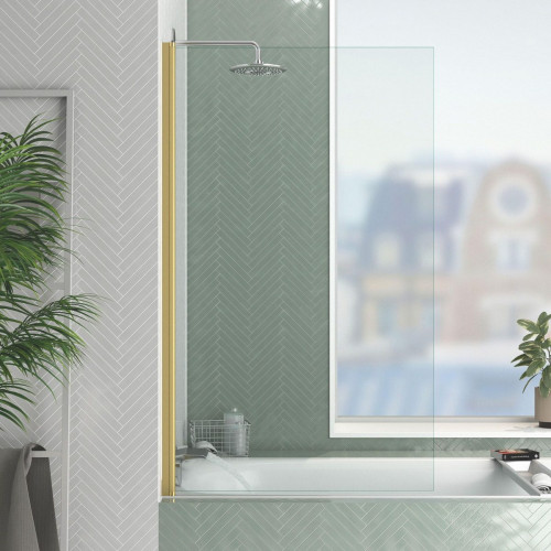 Mampara de bañera 1 hoja abatible Essential transparente perfil oro 80x140 cm