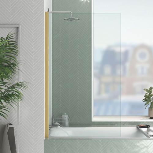 Mampara de bañera 1 hoja abatible Essential transparente perfil oro 80x140 cm