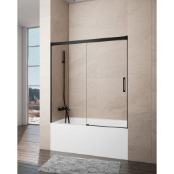 Mampara de bañera Noa transparente perfil negro 145x150 cm