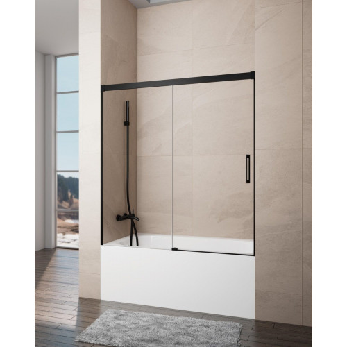 Mampara de bañera Noa transparente perfil negro 145x150 cm