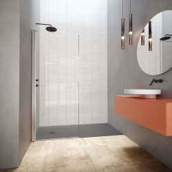 Mampara de ducha abatible Cool perfil aluminio plata (88-92)x200 cm cristal templado 6mm transparente antical reversible. Barra fijación muro o techo recortable incluida Vanguard