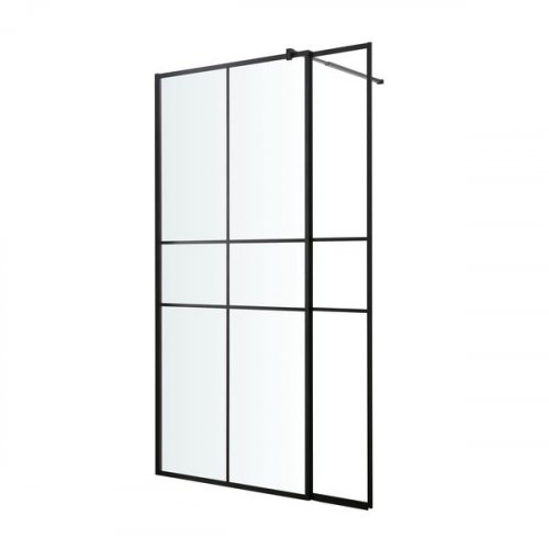 Mampara de ducha con panel Izza negro 90 cm y 30 cm