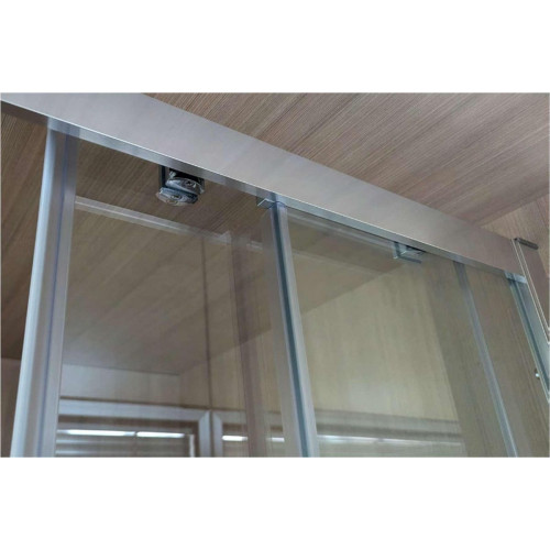 Mampara de ducha corredera 1 hoja fija + 1 puerta corredera Bosco. Perfil aluminio cromo. Ancho adaptable (157-161)x195 cm Cristal templado de seguridad transparente 6 mm. Cierre magnético.