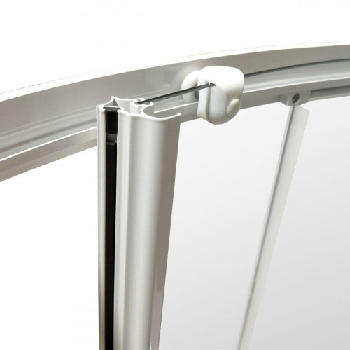 Mampara de ducha corredera en esquina curva Essential perfil aluminio blanco (72.5-74)x(72.5-74)x185 cm cristal templado de seguridad serigrafiado 4 mm espesor con guía inferior Sensea