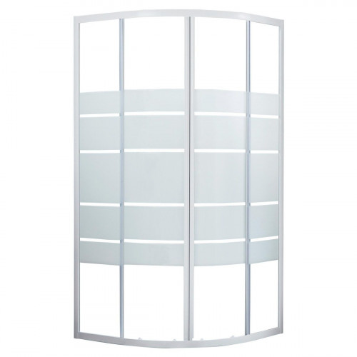 Mampara de ducha corredera en esquina curva Essential perfil aluminio blanco (72.5-74)x(72.5-74)x185 cm cristal templado de seguridad serigrafiado 4 mm espesor con guía inferior Sensea