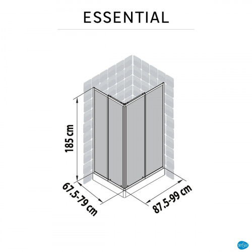 Mampara de ducha corredera en esquina rectangular Essential perfil aluminio cromo (67.5-79)x(87.5-99)x185 cm cristal templado de seguridad transparente 4 mm espesor con guía inferior Sensea
