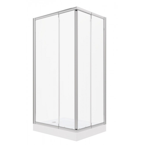 Mampara de ducha corredera en esquina rectangular Essential perfil aluminio cromo (67.5-79)x(87.5-99)x185 cm cristal templado de seguridad transparente 4 mm espesor con guía inferior Sensea