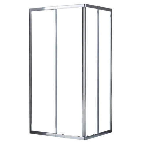 Mampara de ducha corredera en esquina rectangular Essential perfil aluminio cromo (67.5-79)x(87.5-99)x185 cm cristal templado de seguridad transparente 4 mm espesor con guía inferior Sensea