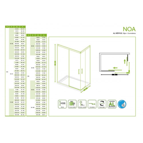 Mampara de ducha corredera transparente Noa perfil cromo (75-80)x(75-80)x195 cm 6 mm