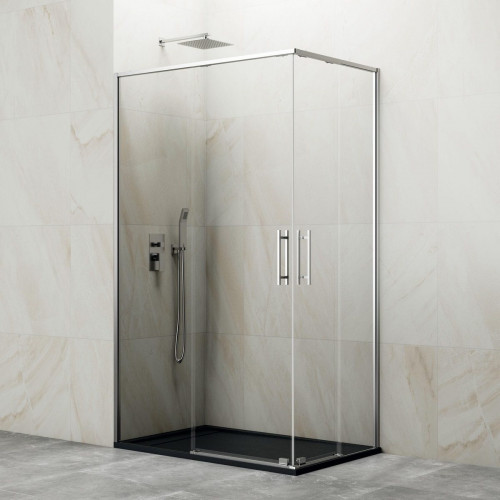 Mampara de ducha corredera transparente Slim perfil cromo (65-70)x(95-100)x195 cm 6 mm