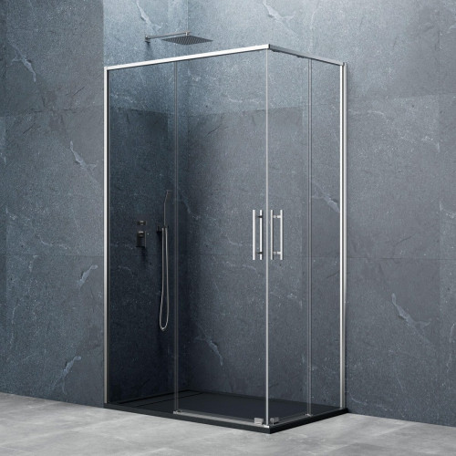 Mampara de ducha corredera transparente Slim perfil cromo (65-70)x(95-100)x195 cm 6 mm
