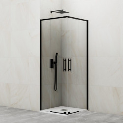 Mampara de ducha corredera transparente Slim perfil negro (65-70)x(65-70)x195 cm 6 mm