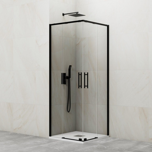Mampara de ducha corredera transparente Slim perfil negro (65-70)x(65-70)x195 cm 6 mm