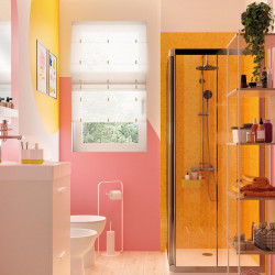 Mampara de ducha en esquina cuadrada corredera transparente Essential perfil aluminio cromo (77.5-89)x(77.5-89)x185 cm cristal 4 mm con guía inferior marca Sensea