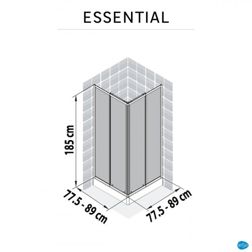 Mampara de ducha en esquina cuadrada corredera transparente Essential perfil aluminio cromo (77.5-89)x(77.5-89)x185 cm cristal 4 mm con guía inferior marca Sensea