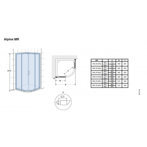 Mampara de ducha en esquina curva corredera transparente Alpine perfil aluminio negro (76.5-79)x(76.5-79)x200 cm cristal 6 mm con guía inferior marca Roca
