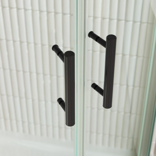 Mampara de ducha en esquina curva corredera transparente Alpine perfil aluminio negro (76.5-79)x(76.5-79)x200 cm cristal 6 mm con guía inferior marca Roca