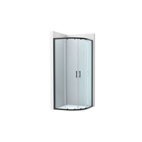 Mampara de ducha en esquina curva corredera transparente Alpine perfil aluminio negro (76.5-79)x(76.5-79)x200 cm cristal 6 mm con guía inferior marca Roca
