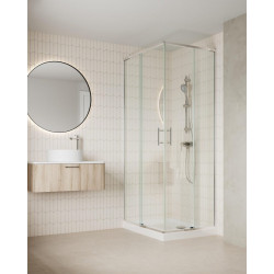Mampara de ducha en esquina rectangular corredera transparente Alpine perfil aluminio cromo (67-72)x(92.1-102)x200 cm cristal 6 mm con guía inferior marca Roca