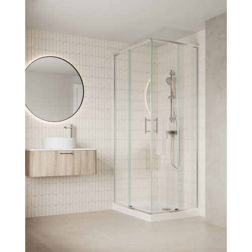 Mampara de ducha en esquina rectangular corredera transparente Alpine perfil aluminio cromo (67-72)x(92.1-102)x200 cm cristal 6 mm con guía inferior marca Roca