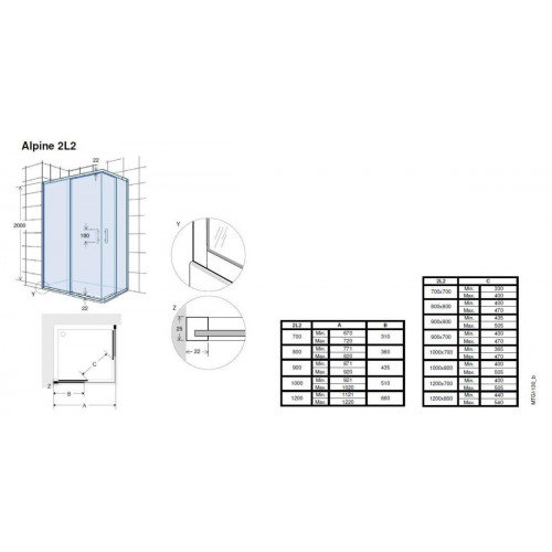 Mampara de ducha en esquina rectangular corredera transparente Alpine perfil aluminio cromo (67-72)x(92.1-102)x200 cm cristal 6 mm con guía inferior marca Roca