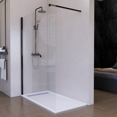 Mampara de ducha fija 110 cm transparente negro mate antical 8mm 200 cm alto