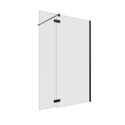 Mampara de ducha fija + abatible Neo2 perfil negro (100+40)x 200 cm cristal templado 8mm transparente antical. Barra fijación muro o techo recortable incluida Sensea
