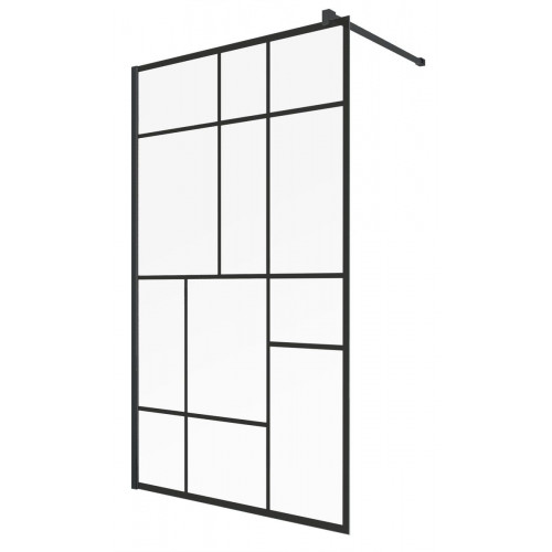 Mampara de ducha fija Cool Factory II perfil aluminio negro (100-101.5)x200 cm cristal templado 8mm serigrafiado antical reversible. Barra fijación muro recortable incluida Vanguard