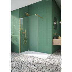 Mampara de ducha fija Cool perfil aluminio dorado (70-71.5)x200 cm cristal templado 8mm transparente antical reversible Vanguard