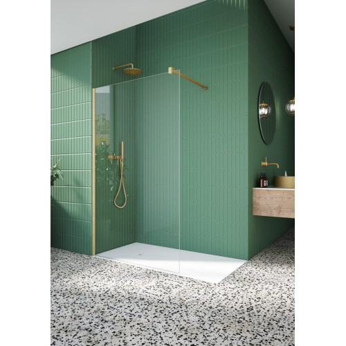 Mampara de ducha fija Cool perfil aluminio dorado (70-71.5)x200 cm cristal templado 8mm transparente antical reversible Vanguard