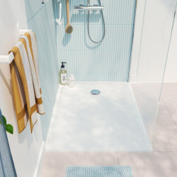 Mampara de ducha fija Easy perfil aluminio cromo (117-118.5)x195 cm cristal templado 6mm transparente reversible. Barra fijación muro o techo recortable incluida Sensea