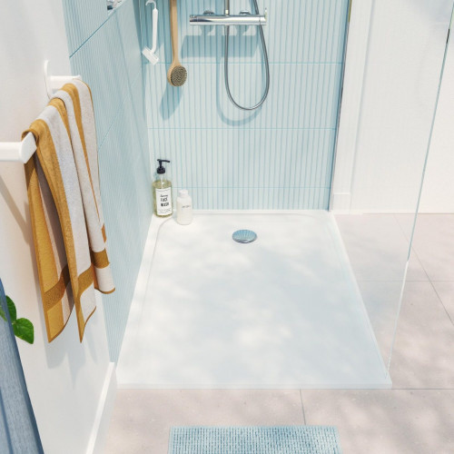 Mampara de ducha fija Easy perfil aluminio cromo (117-118.5)x195 cm cristal templado 6mm transparente reversible. Barra fijación muro o techo recortable incluida Sensea
