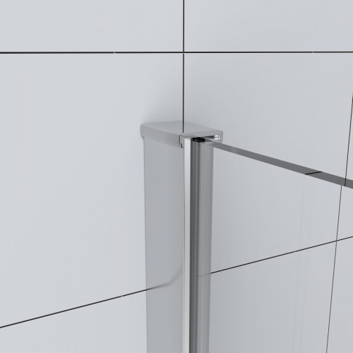 Mampara de ducha fija Easy perfil aluminio cromo (117-118.5)x195 cm cristal templado 6mm transparente reversible. Barra fijación muro o techo recortable incluida Sensea