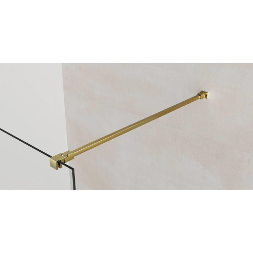 Mampara de ducha fija Fix perfil acero inoxidable dorado (118-120)x195 cm Cristal templado 8mm transparente antical reversible. Barra fijación a muro recortable incluida GME