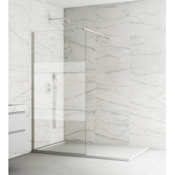 Mampara de ducha fija Fix perfil acero inoxidable gris (106.5-108)x195 cm Cristal templado 8mm serigrafiado antical reversible. Barra fijación a muro recortable incluida GME
