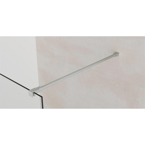 Mampara de ducha fija Fix perfil acero inoxidable gris (106.5-108)x195 cm Cristal templado 8mm serigrafiado antical reversible. Barra fijación a muro recortable incluida GME