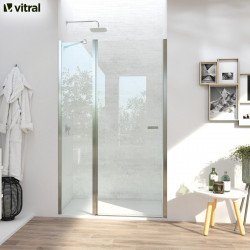 Mampara de ducha frontal 1 fijo + 1 puerta batiente transparente Open perfil aluminio cromo (105-109)x195 cm cristal 6mm cierre magnético sin guía inferior marca Glassinox