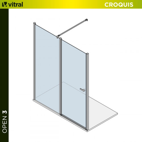 Mampara de ducha frontal 1 fijo + 1 puerta batiente transparente Open perfil aluminio cromo (105-109)x195 cm cristal 6mm cierre magnético sin guía inferior marca Glassinox