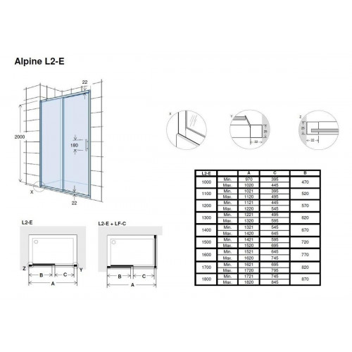 Mampara de ducha frontal 1 fijo + 1 puerta corredera transparente Alpine perfil aluminio negro (162.1-172)x200 cm cristal 6mm cierre de sobreponer Roca