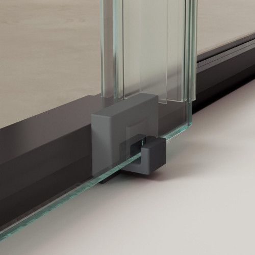 Mampara de ducha frontal 1 fijo + 1 puerta corredera transparente Alpine perfil aluminio negro (162.1-172)x200 cm cristal 6mm cierre de sobreponer Roca