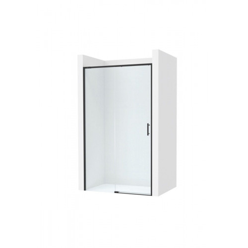 Mampara de ducha frontal 1 fijo + 1 puerta corredera transparente Alpine perfil aluminio negro (152.1-162)x200 cm cristal 6mm cierre de sobreponer sin guía inferior Roca