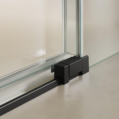 Mampara de ducha frontal 1 fijo + 1 puerta corredera transparente Alpine perfil aluminio negro (152.1-162)x200 cm cristal 6mm cierre de sobreponer sin guía inferior Roca