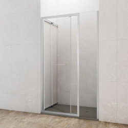 Mampara de ducha frontal 1 fijo + 1 puerta corredera transparente Espaze perfil aluminio cromo (95-97.5)x195 cm cristal 6mm cierre magnético con guía inferior marca GME