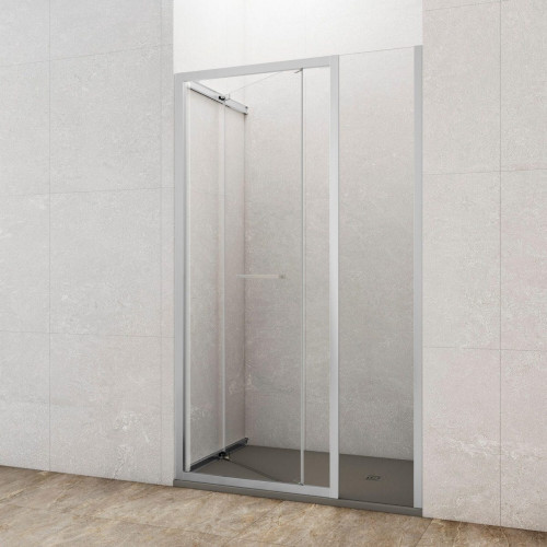 Mampara de ducha frontal 1 fijo + 1 puerta corredera transparente Espaze perfil aluminio cromo (95-97.5)x195 cm cristal 6mm cierre magnético con guía inferior marca GME