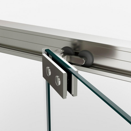 Mampara de ducha frontal 1 fijo + 1 puerta corredera transparente Espaze perfil aluminio cromo (95-97.5)x195 cm cristal 6mm cierre magnético con guía inferior marca GME