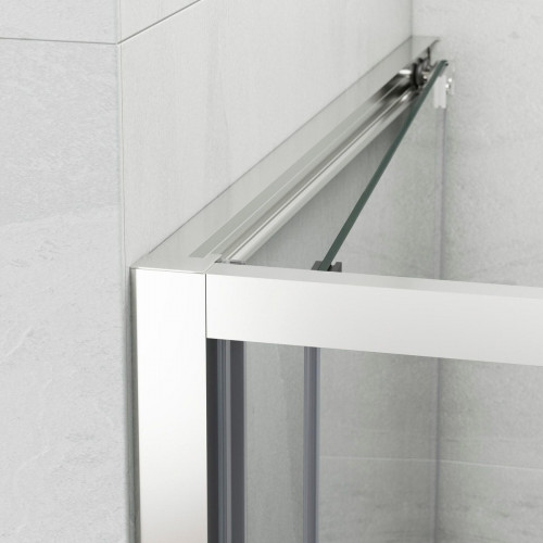 Mampara de ducha frontal 1 fijo + 1 puerta corredera transparente Espaze perfil aluminio cromo (95-97.5)x195 cm cristal 6mm cierre magnético con guía inferior marca GME