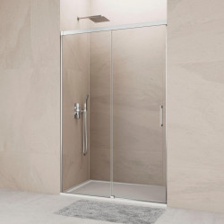Mampara de ducha frontal 1 fijo + 1 puerta corredera transparente Noa perfil aluminio cromo (155-160)x195 cm cierre de sobreponer marca GME