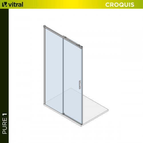 Mampara de ducha frontal 1 fijo + 1 puerta corredera transparente Pure perfil aluminio negro (118-122)x198 cm cristal 6mm cierre magnético sin guía inferior marca Glassinox